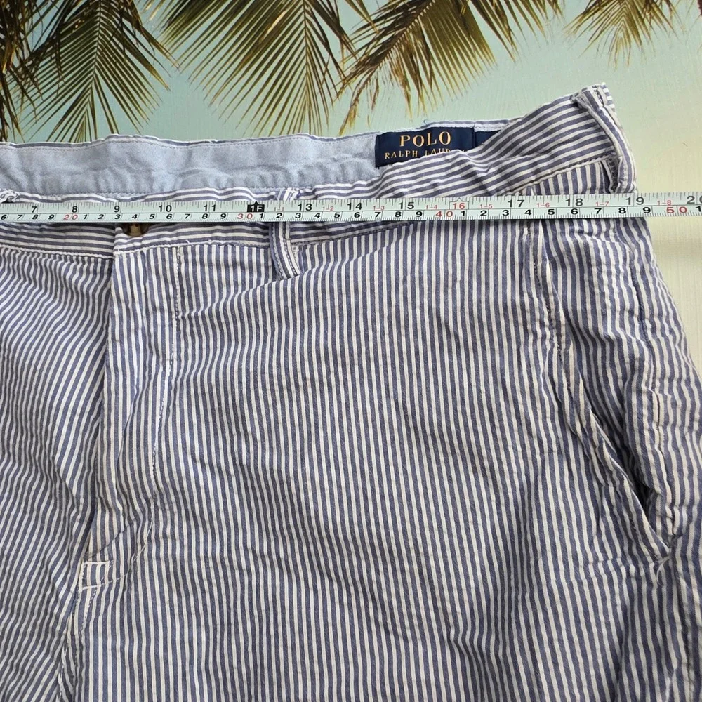 Polo Ralph Lauren Mens Blue White Seersucker Stripe Stretch Classic Fit Short 36